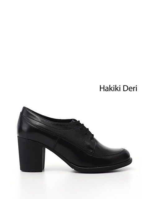 GÖNDERİ(R) Kadın SİYAH Bağcıklı Orta Kalın Topuklu Hakiki Deri Ayakkabı - S000493440-19351