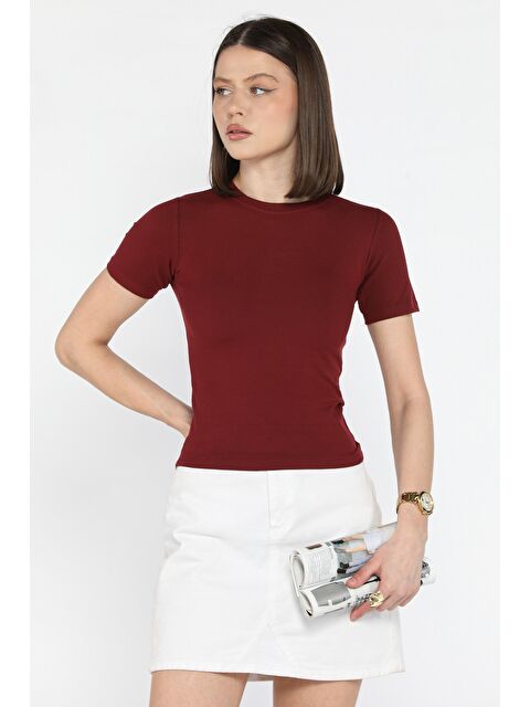 Gülseli Kadın Bisiklet Yaka Elastanlı Modal Kumaş Crop Top Bluz - S000374385-19951