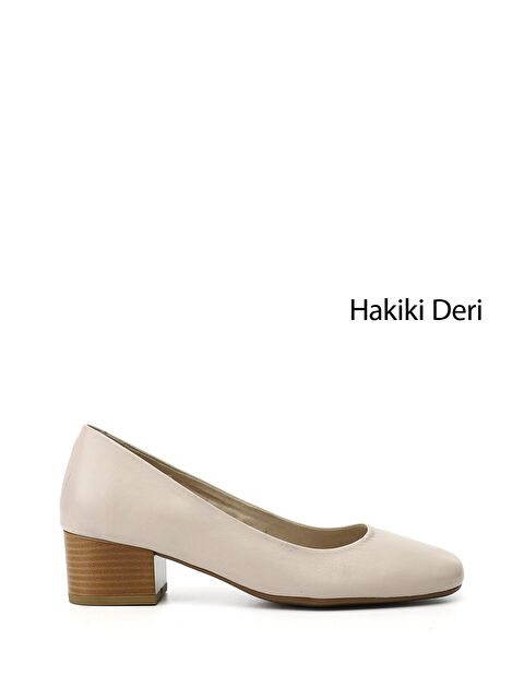 GÖNDERİ(R) Kadın AÇIK BEJ Kısa Kalın Topuklu Hakiki Deri Ayakkabı - S000493439-19927