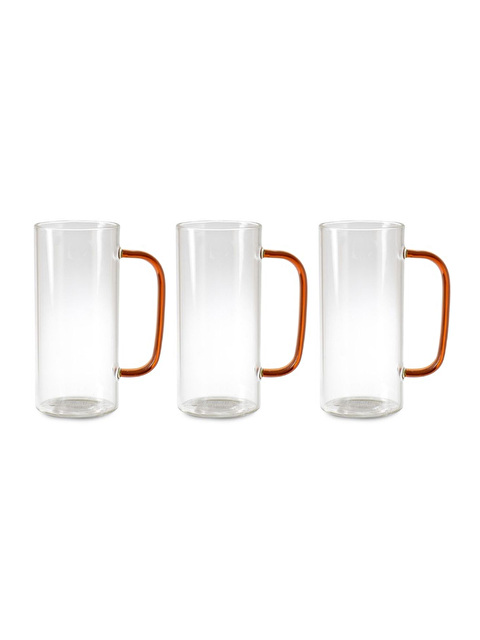 Kitchen Design Lab Turuncu Renkli Borosilikat Cam Yuvarlak Kulplu Kupa 400 ml 3 Adet - S000429037-26865