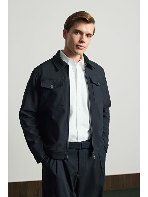 Danger Erkek Rahat Kalıp Gömlek Yaka Ceket Lacivert - S000505835-21164