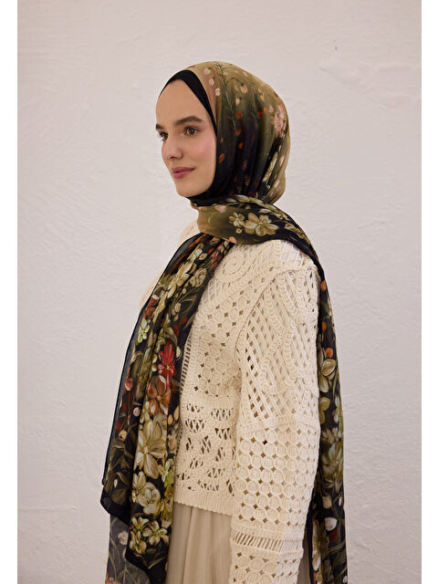 Fresh Scarfs Wısterıa Desen Rami Şal Siyah - S000420391-19351