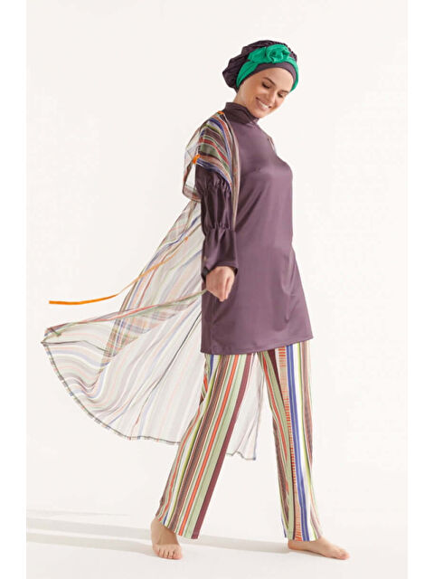 Mayovera Tasarım Mayo Renkli Çizgiler Plaj Elbisesi - S000253783-23173