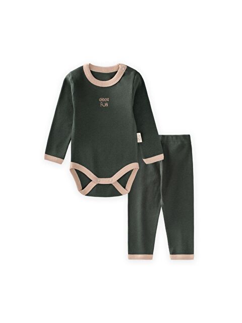 CİGİT Nakışlı Uzun Kollu Zıbın Takım 0-3 Yaş Haki Yeşil - S000495558-18547