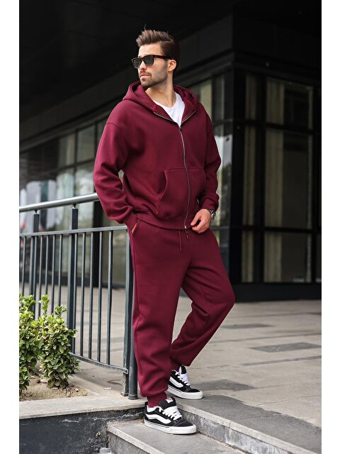 Madmext Bordo Çift Fermuarlı Kapüşonlu Eşofman Takımı E7345 - S000482625-19951