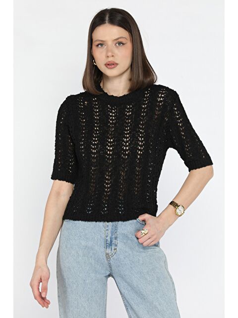 Gülseli Kadın Bisiklet Yaka Ajurlu Mevsimlik Triko Bluz - S000374386-19351