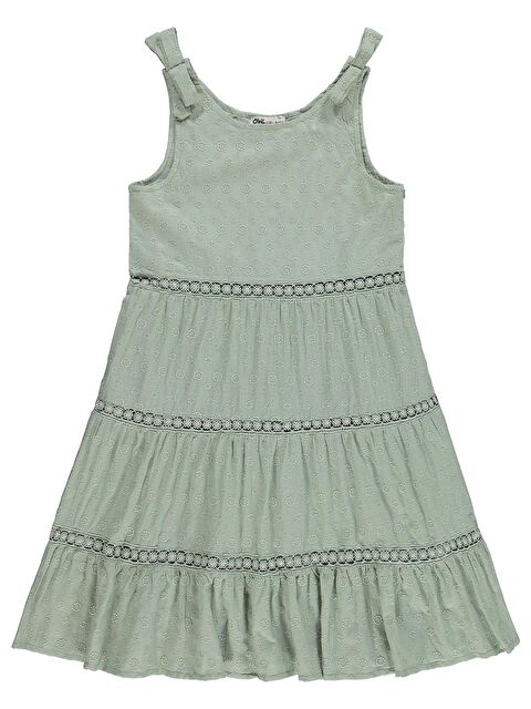 Civil Girls Omuz Fiyonklu 10-13 Yaş Elbise - Yeşil