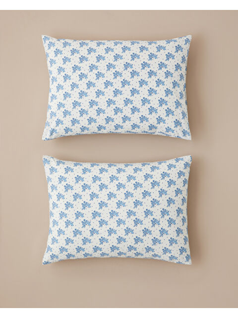 English Home Blue Bouquet Kolay Ütülenir 2'li Yastık Kılıfı 50x70 cm Mavi - Bej
