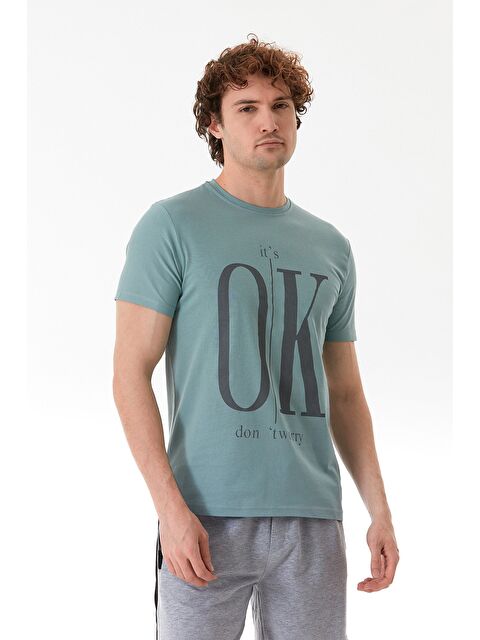 Fullamoda It`s Ok Baskılı Bisiklet Yaka %100 Pamuk Tişört - S000386182-1180