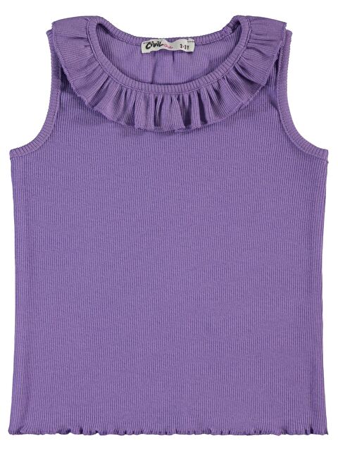 Civil Girls Yakası Fırfırlı 2-5 Yaş Tişört - Lila 2-3 Yaş - S000386207-487
