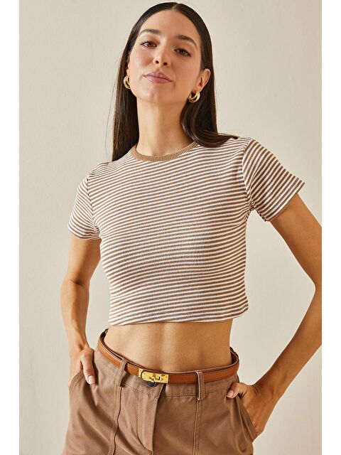 Xhan Bej Crop Çizgili Fitilli Tişört 5YXK2-48741-25 - S000229721-19928