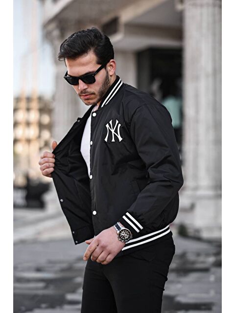 Comstar Erkek Baskılı Çıtçıtlı Siyah Kolej Ceket