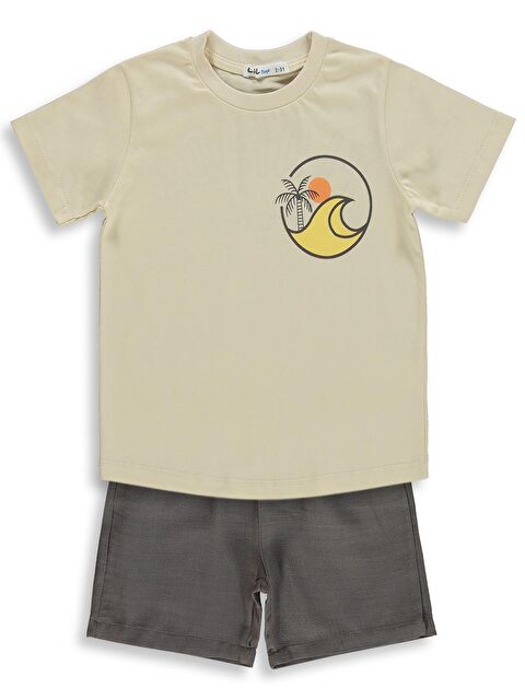Civil Boys Kum Dalgası Baskılı 2-5 Yaş Takım - Kahverengi