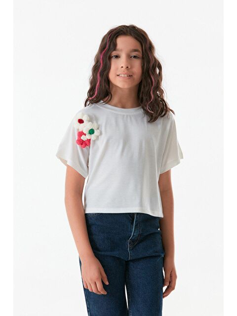Fullamoda Çiçek Nakışlı Kız Çocuk Crop Tişört - S000227200-20063