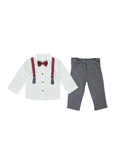Modanino Erkek Bebek %100 Pamuk Papyonlu ve Askılı Kemerli 2'li Takım 3-24 Ay 12483 - S000492756-20063