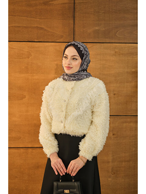 Locco Moda Kadın Dantelli V Kat Hırka Krem - S000492511-19966