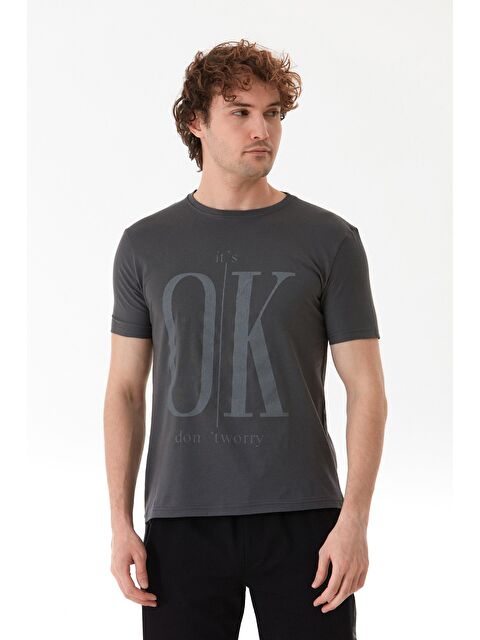 Fullamoda It`s Ok Baskılı Bisiklet Yaka %100 Pamuk Tişört - S000386182-29666