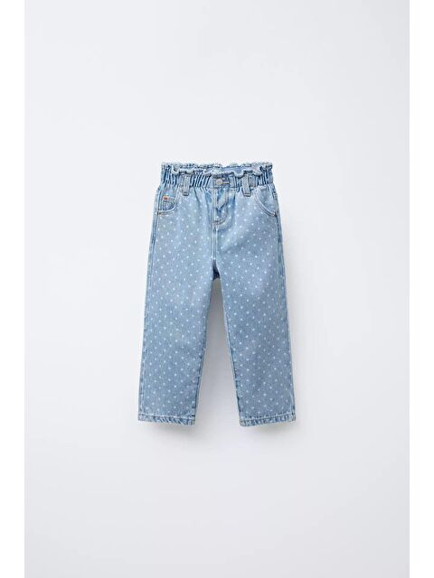 Magu Kız Çocuk Pamuklu Mavi Puantiye Desenli Denim Pantolon – Lastik Belli, Rahat Kesim - S000492758-17234