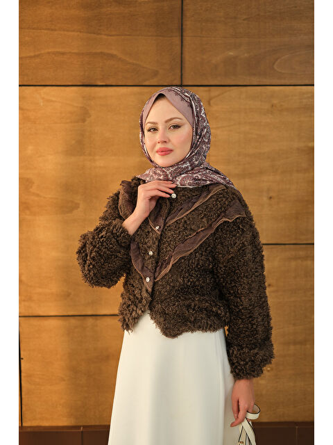 Locco Moda Kadın Dantelli V Kat Hırka Kahverengi - S000492511-19413