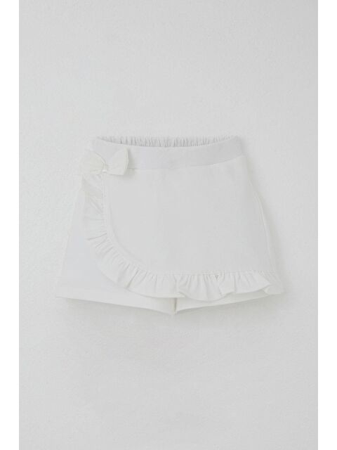 Breeze Kız Çocuk Şort Etek Fiyonk Aksesuarlı Fırfırlı Ekru (3-8 Yaş) - S000491432-19965
