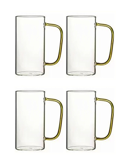 Kitchen Design Lab Sarı Renkli Borosilikat Cam Yuvarlak Kulplu Kupa 400 ml 4 Adet - S000429061-26865