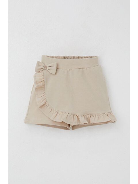 Breeze Kız Çocuk Şort Etek Fiyonk Aksesuarlı Fırfırlı Bej (3-8 Yaş) - S000491432-19928
