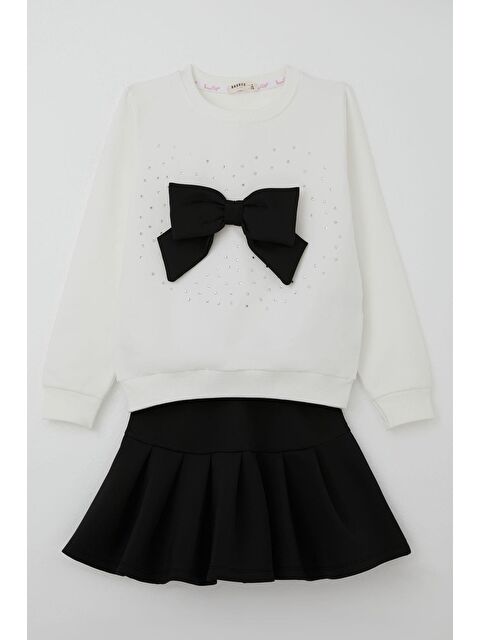 Breeze Kız Çocuk Etekli Takım Taş İşlemeli Fiyonk Aksesuarlı Beyaz (6-12 Yaş) - S000491435-20063