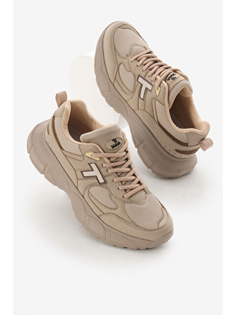 TONNY BLACK Unisex Bej Yüksek Faylon Taban Nefes Alabilen Kumaş Bağcıklı Spor Ayakkabı - S000493855-19928