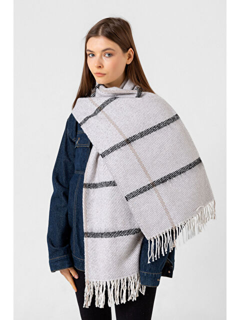 Remsa Püsküllü Buklet Atkı Şal 60X170 cm 1293 Gri - S000300632-20600