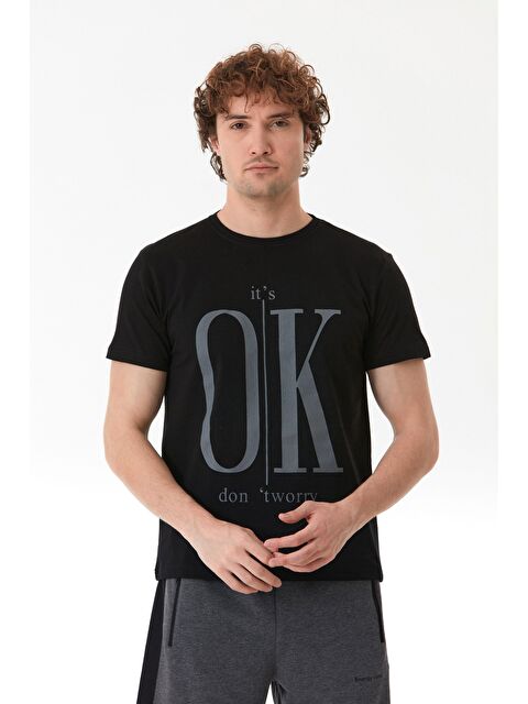 Fullamoda It`s Ok Baskılı Bisiklet Yaka %100 Pamuk Tişört - S000386182-19351