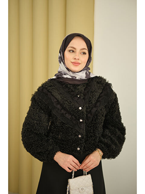 Locco Moda Kadın Kadın Dantelli V Kat Hırka Siyah - S000492511-19351