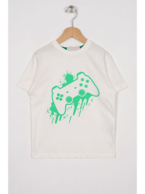 Zepkids Oyun Konsolu Baskılı Oversize Ekru Renk Erkek Çocuk Tshirt - S000356640-19965