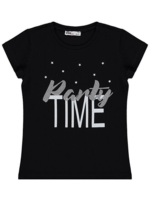 Civil Girls Party Time Baskılı 6-9 Yaş Tişört - Siyah