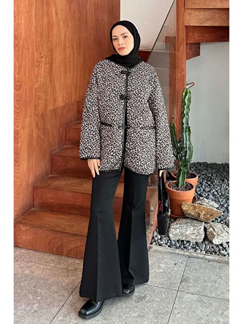 Lamelif Teddy Düğmeli Çoban Mont Leopar - S000518110-19413