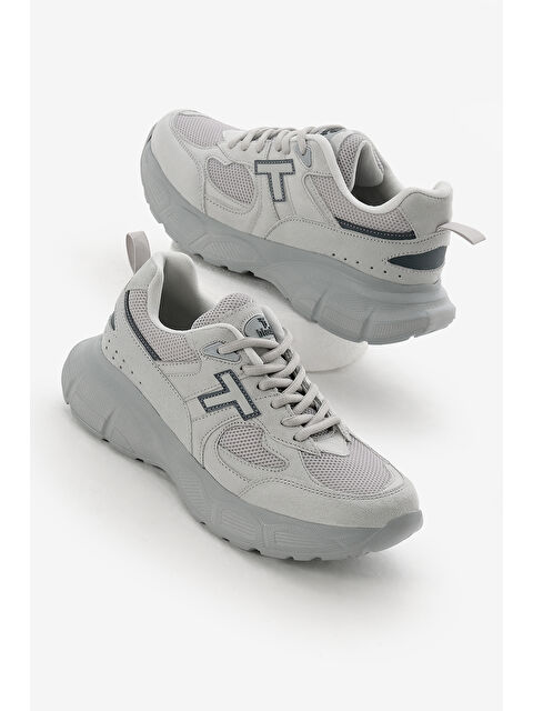 TONNY BLACK Unisex Açık Gri Yüksek Faylon Taban Nefes Alabilen Kumaş Bağcıklı Spor Ayakkabı - S000493855-17308