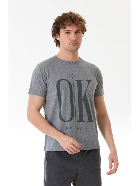 Fullamoda It`s Ok Baskılı Bisiklet Yaka %100 Pamuk Tişört - S000386182-74