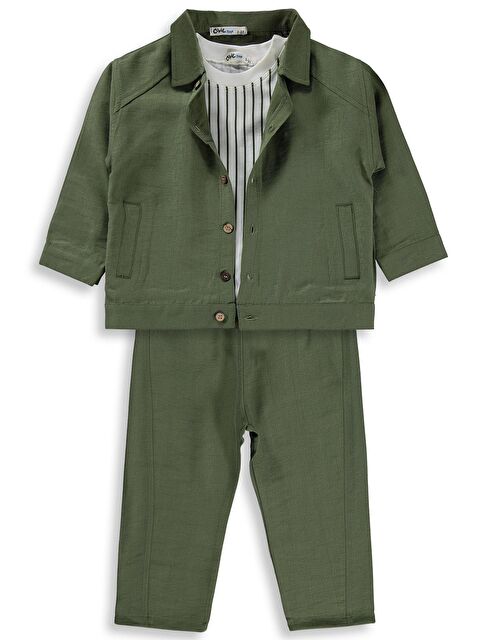 Civil Boys Gömleği Cepli 3 Lü takım 2-5 Yaş Takım - Yeşil