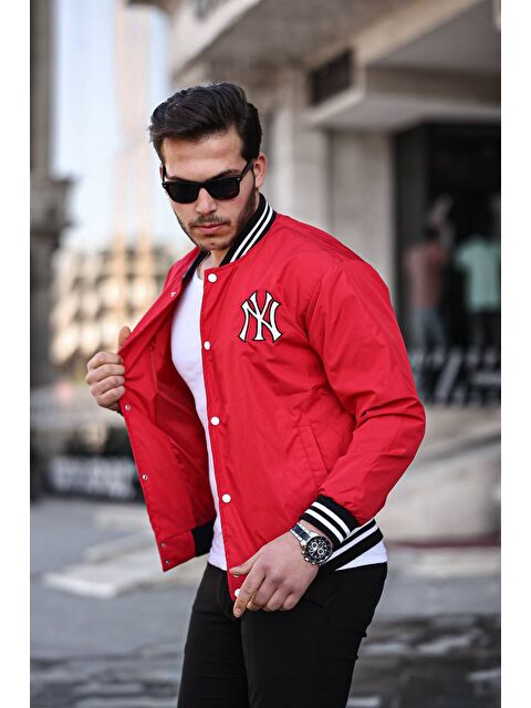 Comstar Erkek Baskılı Çıtçıtlı Kırmızı Kolej Ceket