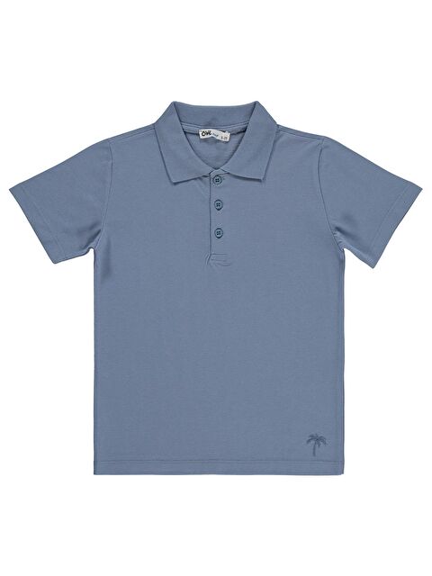 Civil Boys Erkek Çocuk Palmiye Nakışlı Polo Yaka 6-9 Yaş Tişört - Mavi