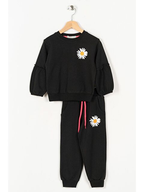 Zepkids Bisiklet Yaka Uzun Kol Çiçek Desenli Siyah Renk Kız Çocuk Eşofman Takım - S000356686-19351