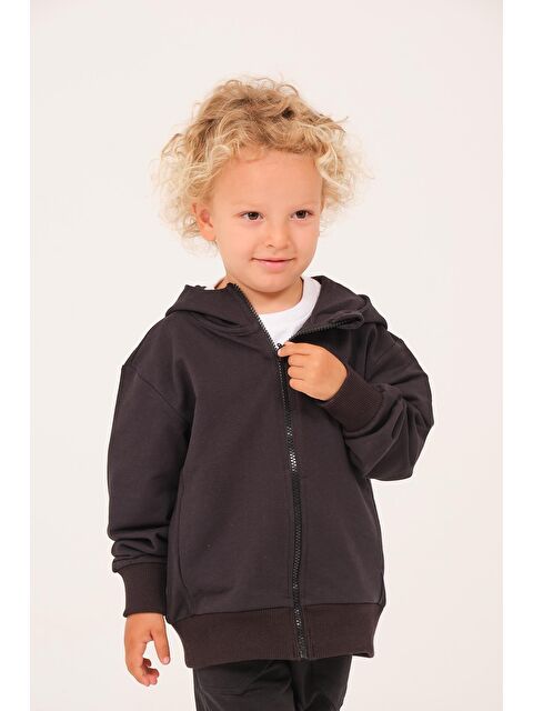 ZEYLAND Unisex Çocuk Basic Kapüşonlu Ceket - Siyah - S000316270-19351