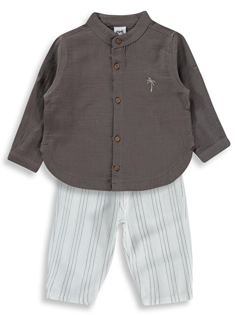 Civil Baby Palmiye Nakışlı 6-18 Ay Takım - Kahverengi