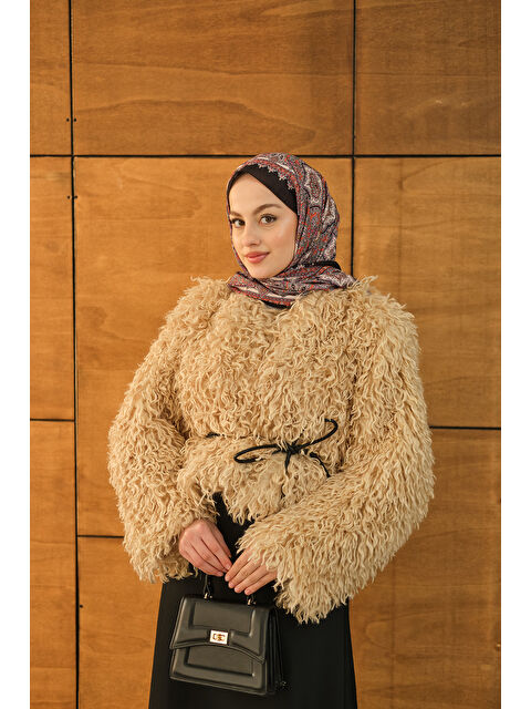 Locco Moda Kadın Kıvırcık Detay Kürk Kaban Krem - S000492613-19966