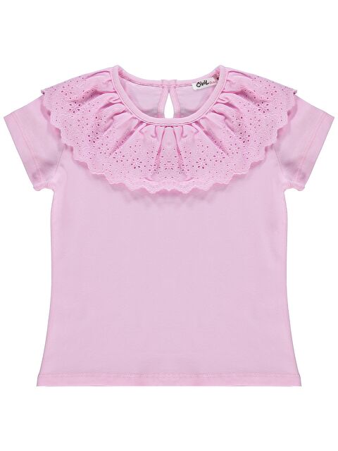 Civil Girls Yakası Fırfırlı 4-9 Yaş Tişört - Pembe