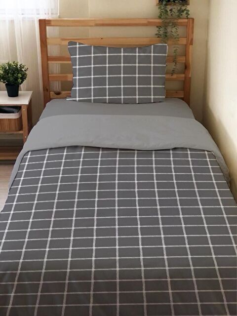 Evmila Çift Taraflı Kare Desenli Çarşafsız Takım Tek Kişilik Nevresim Takımı 160x220 Cm - S000123825-23173