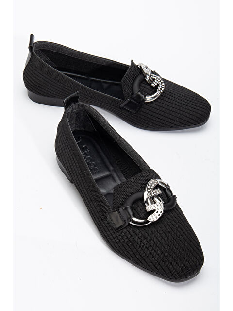 TONNY BLACK Kadın Siyah Önü Toka Detaylı Triko Babet - S000493901-19351