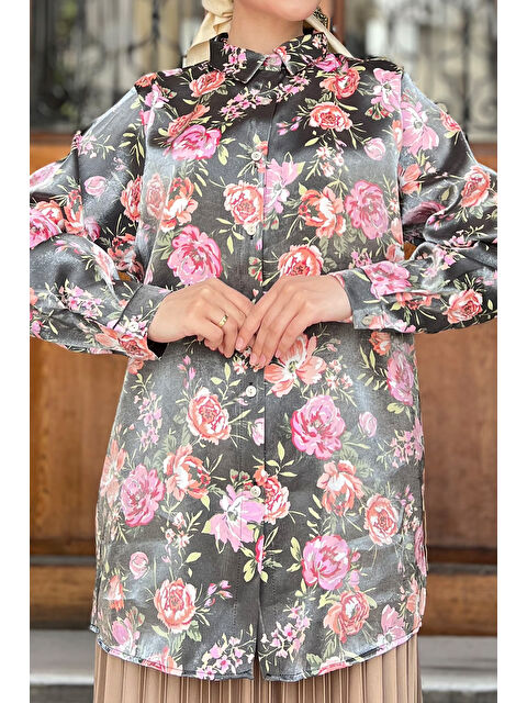 Julude Tek Cepli Çiçek Desenli Tesettür Kadın Gömlek - S000181009-20600