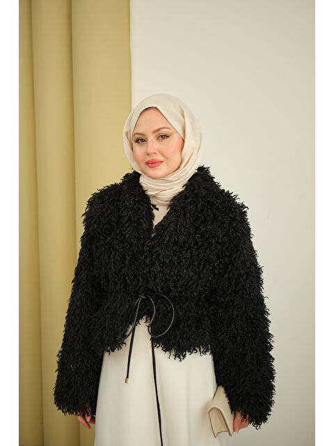 Locco Moda Kadın Kadın Kıvırcık Detay Kürk Kaban Siyah - S000492613-19351