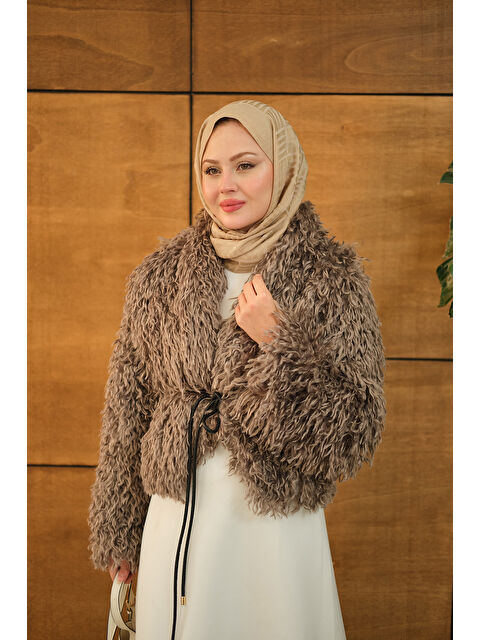 Locco Moda Kadın Kıvırcık Detay Kürk Kaban Taş - S000492613-25636