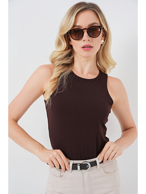 Bigdart Kadın Halter Yaka Çıtçıtlı Body 972 - Kahverengi - S000417611-19413